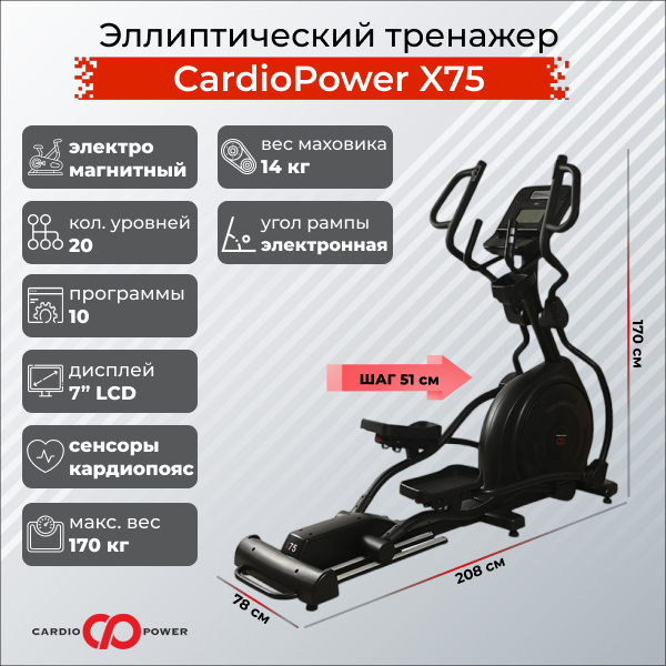 CardioPower X75 из каталога эллиптических тренажеров с изменяемым углом наклона рампы в Краснодаре по цене 149900 ₽